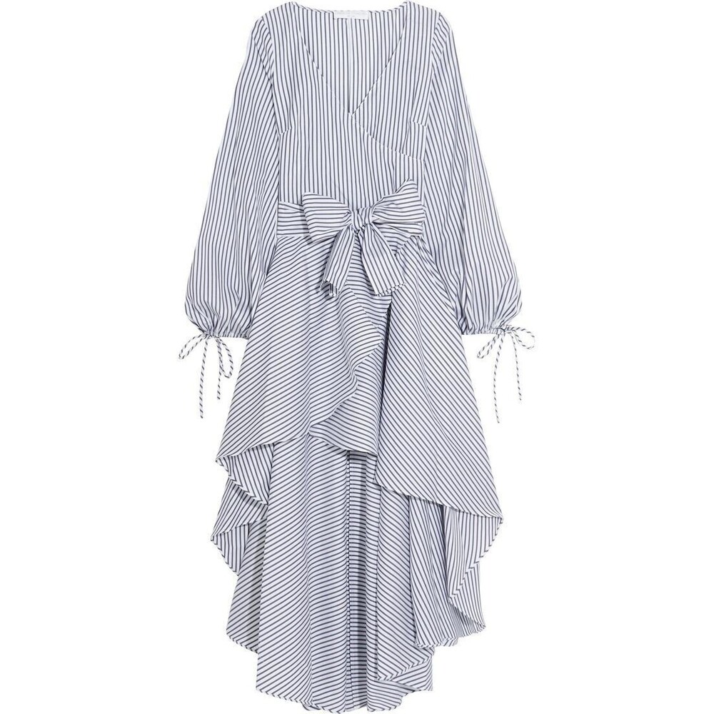 Caroline Constas Lena Striped Wrap Poplin Dress High Low No Sash